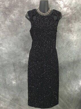 BEAUTIFUL St John knit black pink multi sequins dress size 8